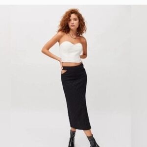 Urban Outfitters | Delia V-Strap Knit Midi Skirt Checkered Slit Black New Medium